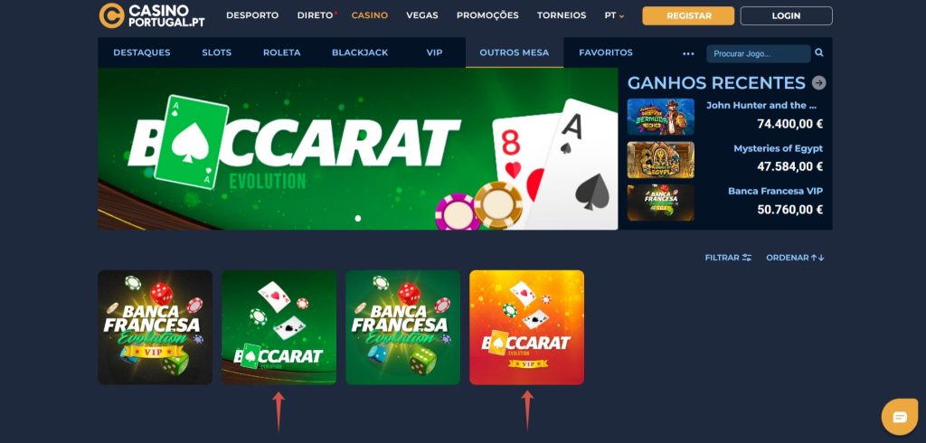 Baccarat, Casino Portugal