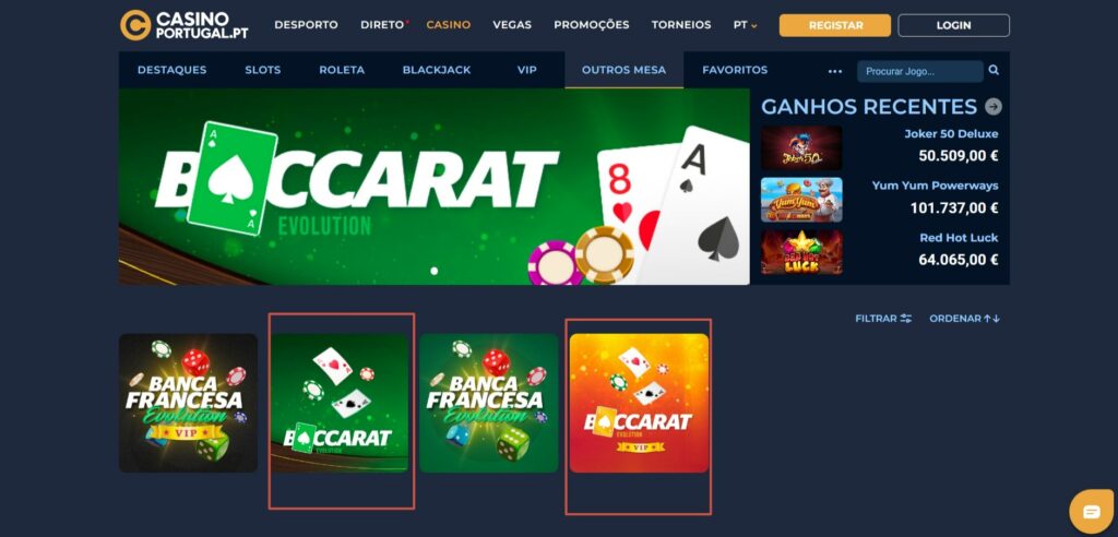 Baccarat, Casino Portugal